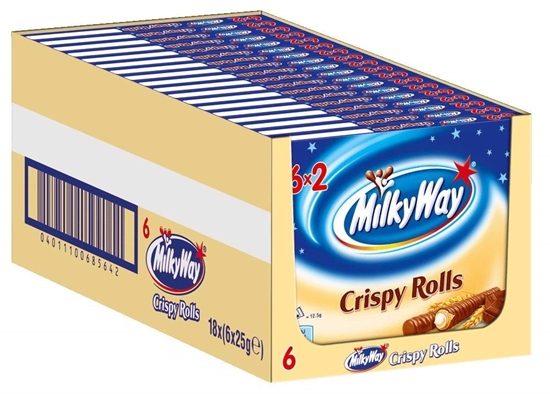 Picture of Milky Way wafer rolls | Crispy Rolls, Milk Cream | 6 bars each in 18 packs (18 x 6 x 25 g)