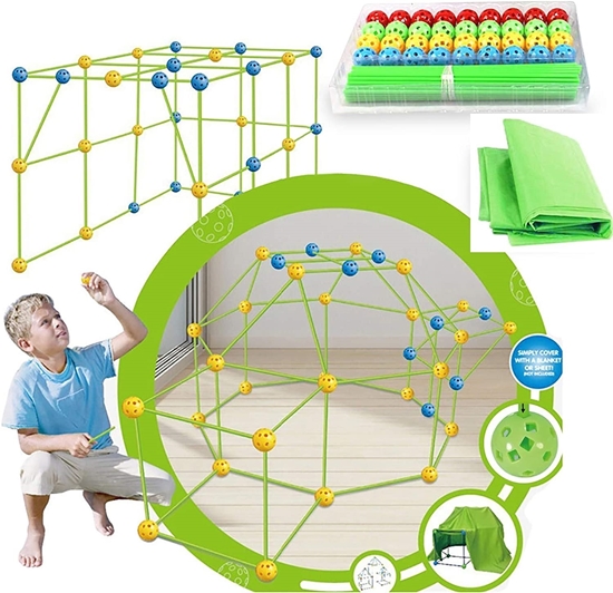 Picture of Construction Fort Construction Kit for Kids, Drinmis DIY Building Site Fort Construction Kit, Fun Toy Building Kits, Tunnels, Tents, Rocket and Play Set for Boys Girls (with Tent)