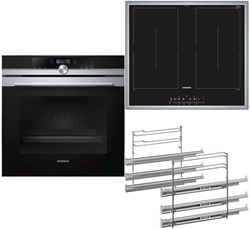 Picture of Siemens EQ872DV01R cooker set with induction hob consisting of HB672GBS1 + ED645FQC5E + HZ638370 stainless steel