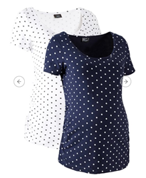 תמונה של חולצת הריון Bonprix, דו מארז, לבן וכחול כהה, עשויה מכותנה אורגנית