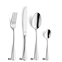 Изображение Amefa Baguette Cutlery Set for 6 People, 24 Pieces, Polished Stainless Steel and Rustproof, Dishwasher Safe