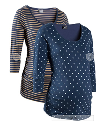 Изображение Bonprix Maternity shirts, 2-pack made from organic cotton, Dark blue dotted