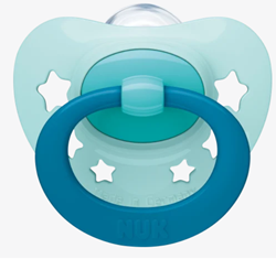 Picture of Nuk Pacifier silicone, blue / green, 0-6 months, 2 pieces