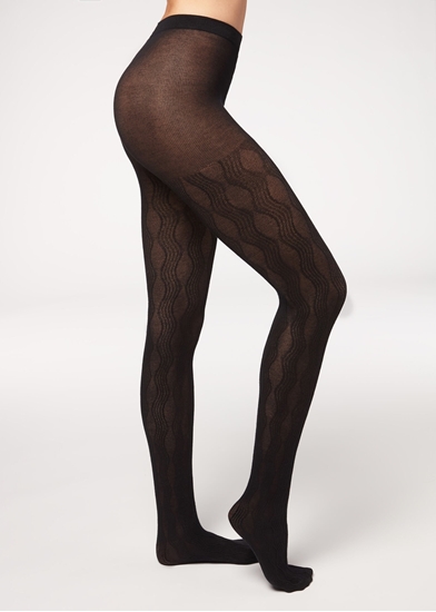 Picture of calzedonia Cashmere and wave pattern tights, 4959 - black wave pattern cashmere
