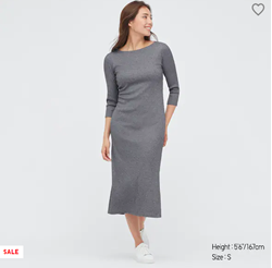 Picture of uniqlo WOMEN'S RIBBED DRESS WITH 3/4 SLEEVES AND SIDE SLIT