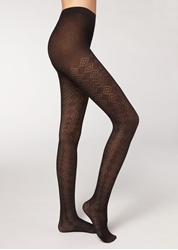 Picture of calzedonia Cashmere and diamond pattern tights, 4701 - black diamond pattern cashmere