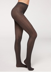 Picture of calzedonia Tights with cashmere and cable pattern - 4962 - mottled gray cable knit cashmere
