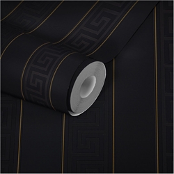 Изображение AS Création vinyl wallpaper, Versace Home striped wallpaper black 935244 Luxury non-woven designer wallpaper, Dimensions: 10.05m x 0.53m