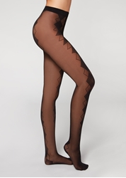 Picture of calzedonia Sheer 30 Denier Tights With Central Diamond Pattern, Color 5150 - black diamonds