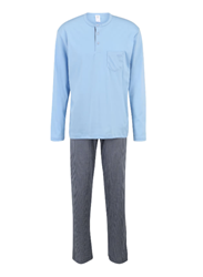 Picture of CALIDA  "Relax Choice" pajamas, long, henley neckline, minimal print, for men, Size L, Color: 502 PLACID BLUE