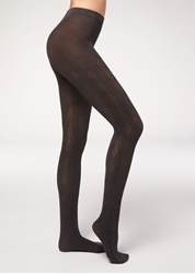 Picture of calzedonia Tights with cashmere and wave pattern, Color: 4960 - mottled gray wave 