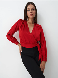 Picture of MOHITO Blouse with a wrap-around neckline, Color: Red